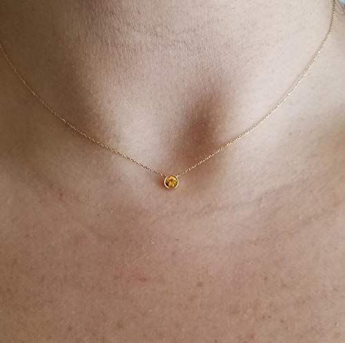 14K Gold Bezel Solitaire Citrine Necklace - 0.20ct November Birthstone Jewelry | Elegant Gemstone Pendant for Women, Perfect Gift for Birthday, Anniversary & Special Occasions