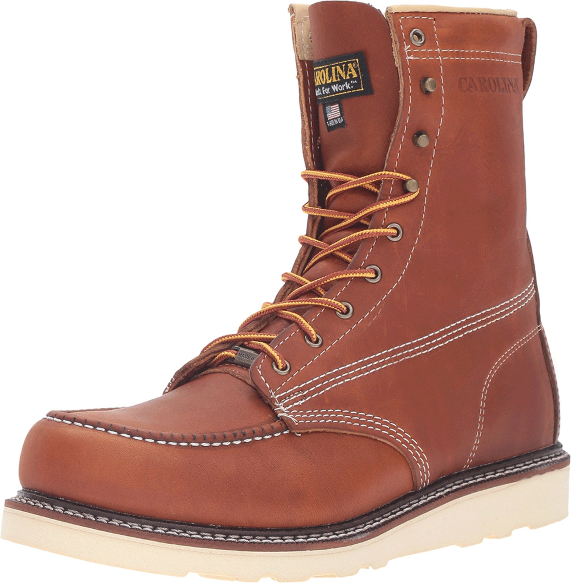 Men's Carolina 8-Inch Moc Toe Wedge Work Boots - Steel Toe, Slip Resistant, Comfortable for Construction & Outdoor Work - Perfect for Heavy Duty Jobs, Landscaping, and Industrial Use