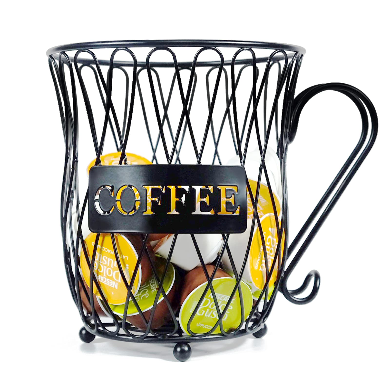 Premium Metal Coffee Pod Holder - Organize K-Cups & Espresso Pods on Countertop | Stylish Black Storage Basket for Coffee Mugs & Accessories | Perfect Father's Day Gift for Coffee Lovers | Ideal for Home Kitchens, Offices & Coffee Bars