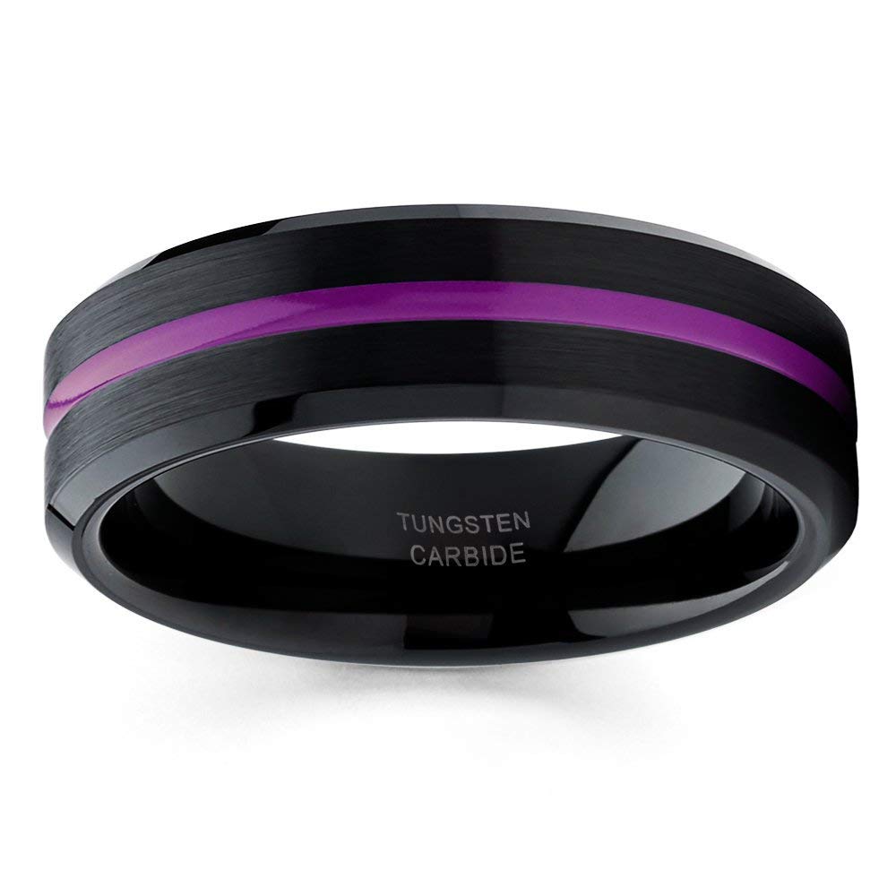 Purple Tungsten Wedding Band - Black Tungsten Ring for Men & Women - Comfort Fit Anniversary & Engagement Ring - Durable & Hypoallergenic - Perfect for Everyday Wear & Special Occasions
