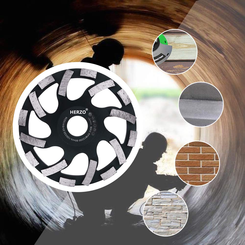 5-Inch Diamond Grinding Cup Wheel for Angle Grinder - Premium HERZO Concrete Grinding Disc for Granite, Marble, Masonry - Perfect for Construction, Renovation & DIY Projects
