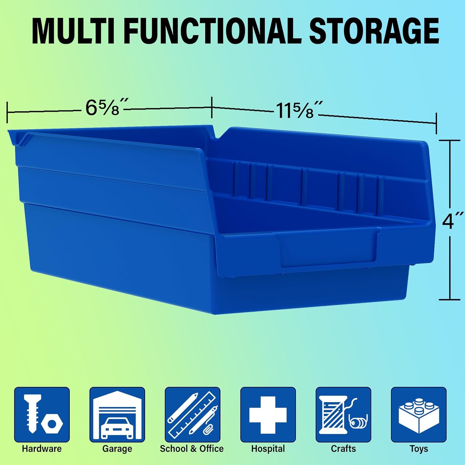 Akro-Mils 30130 Heavy Duty Plastic Shelf Bins - 12-Pack Blue Storage Organizers (12