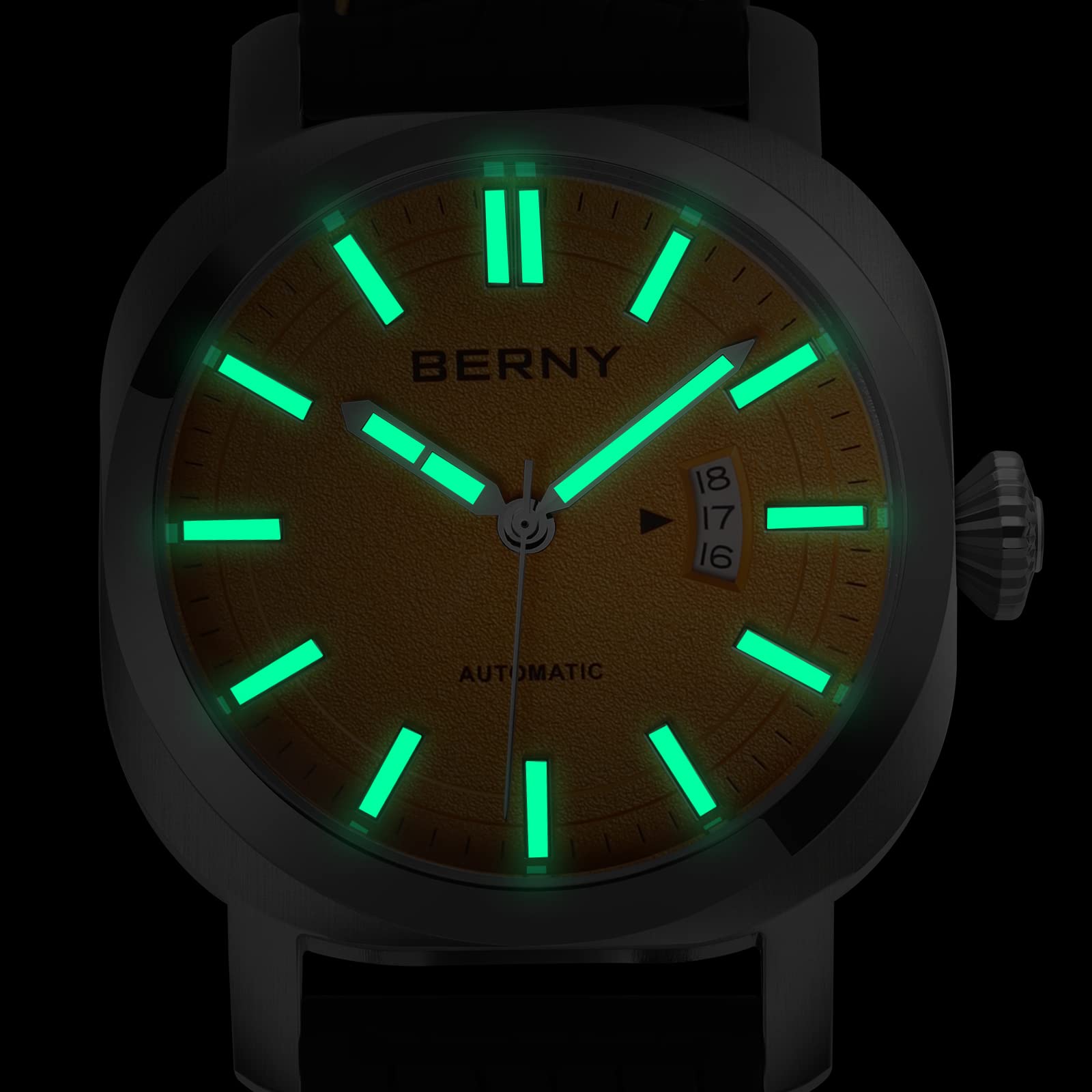 BERNY Men's Japanese Automatic Self-Winding Mechanical Watch - 10ATM Waterproof, Sapphire Crystal Scratch-Resistant, Super Luminous with Date Display (No Battery Needed) - Perfect for Business, Formal Occasions & Everyday Wear