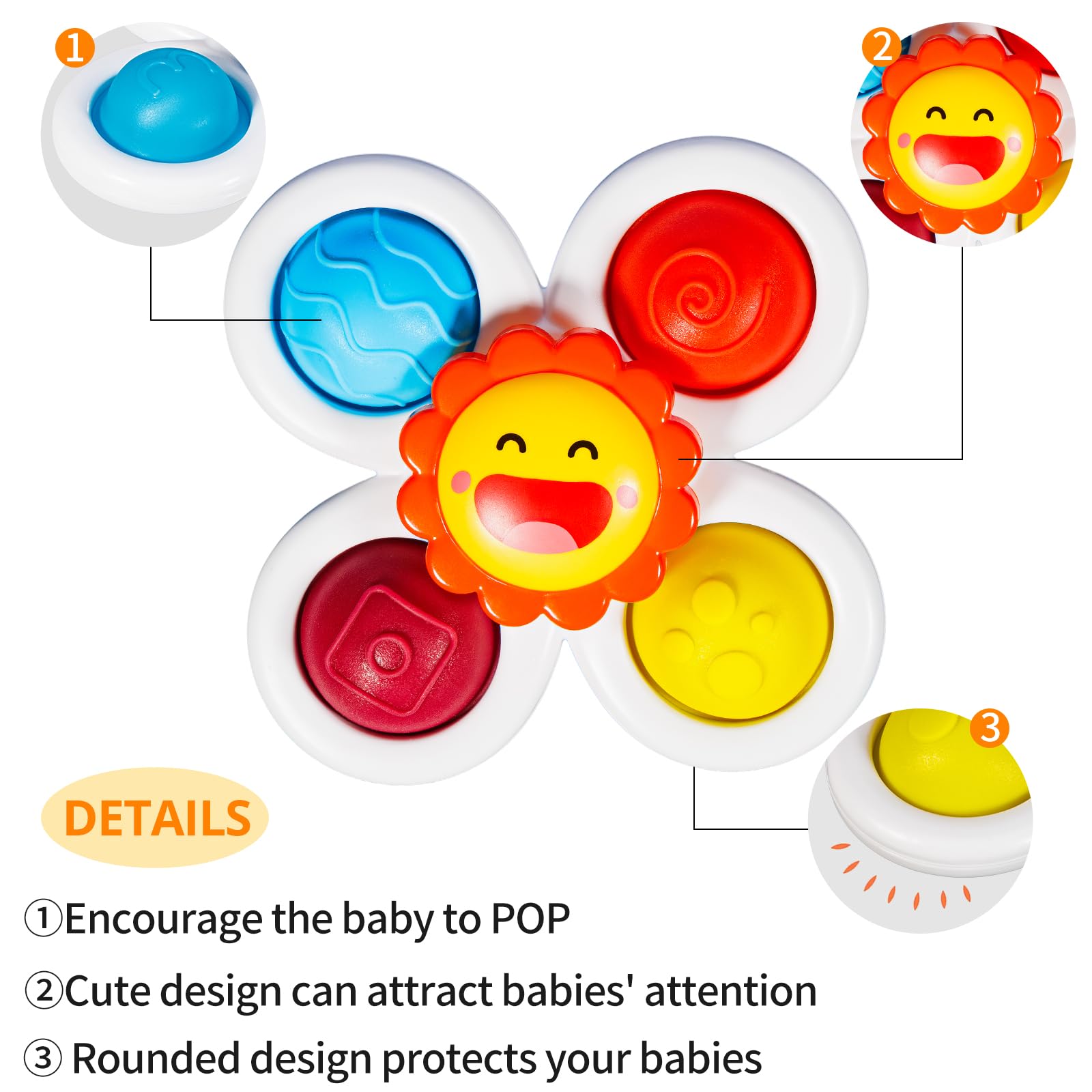 ALASOU 3PCS Pop Suction Cup Spinner Toys for Toddlers 1-3 Years - Sensory Bath Toys, Novelty Spinning Tops for 1 Year Old Boys & Girls - Perfect Baby Shower Gift & 12-18 Month Birthday Present - Fun Learning Toys for Bathtime, Playtime & Early Childhood Development