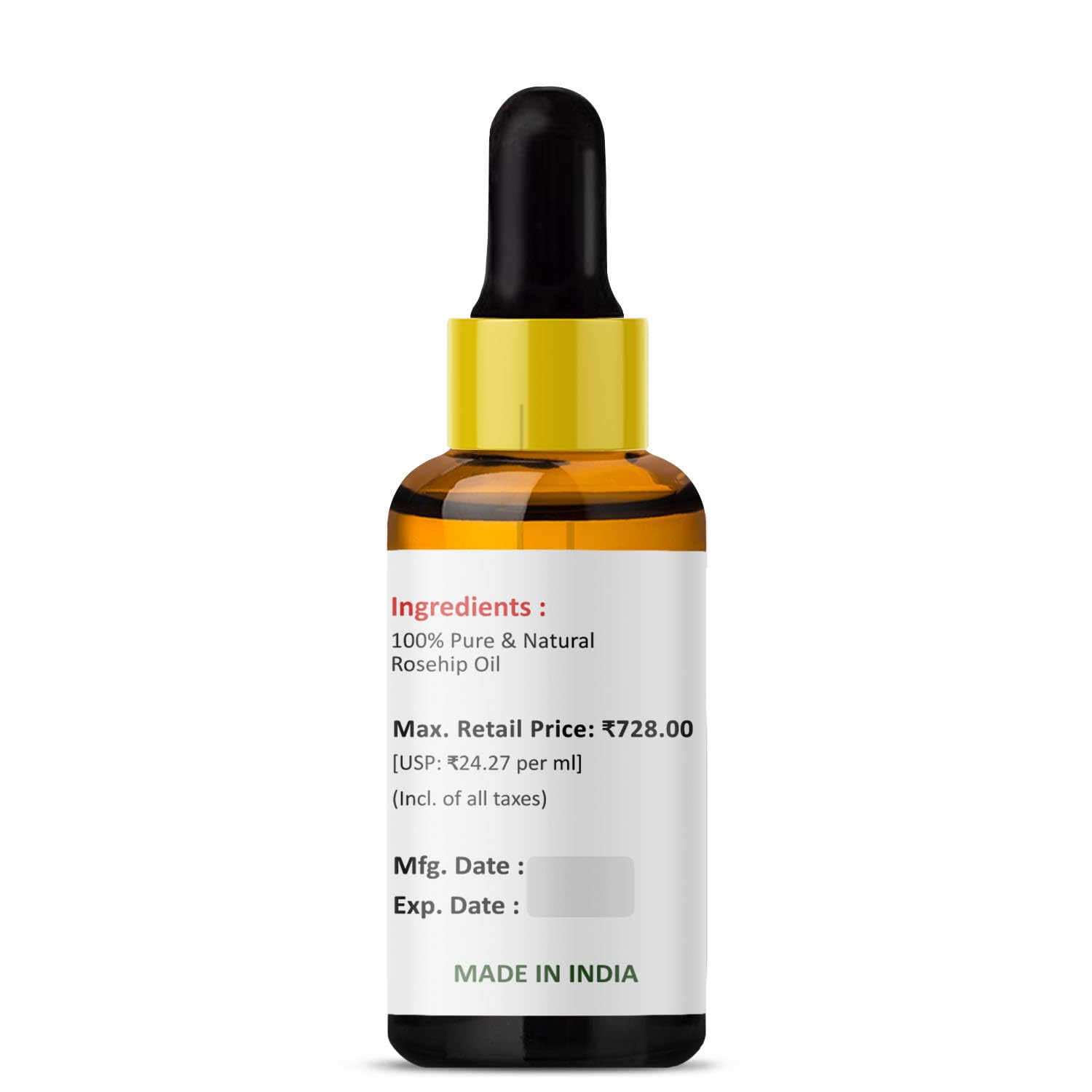 PRZ Rosehip Oil - Pure Cold Pressed for Skin & Hair Care, 30ml - Aromatherapy & Massage