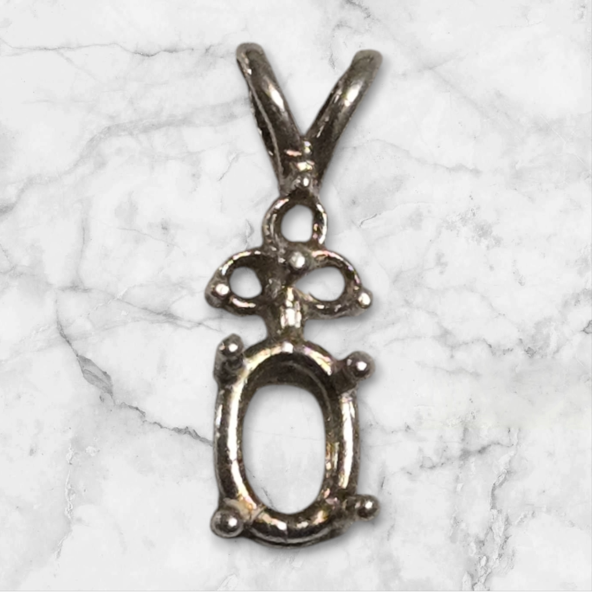 Solid Sterling Silver or 14kt Gold 6x4mm Oval Pendant Setting with 3 Accent Stones - Handcrafted in USA - Perfect for Birthstone Jewelry, Custom Necklaces & Gift Giving
