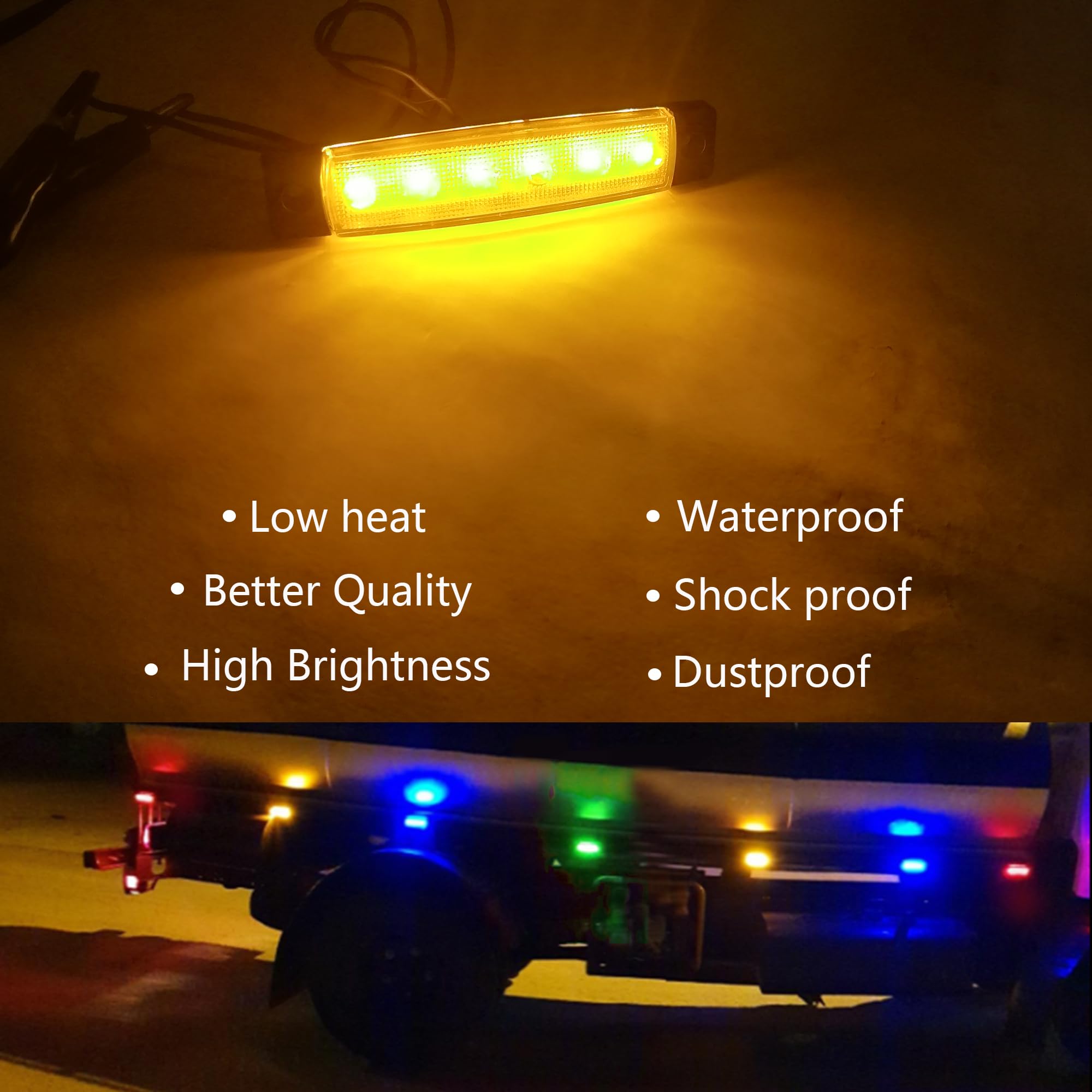 10 Pcs Amber LED Rock Strip Lights - Wheel Well Underglow Lighting Kit for Wrangler, Truck, Golf Cart, RV & SUV | Waterproof Off-Road Side Marker Lights | Perfect for Night Off-Roading, Car Shows & Custom Vehicle Lighting