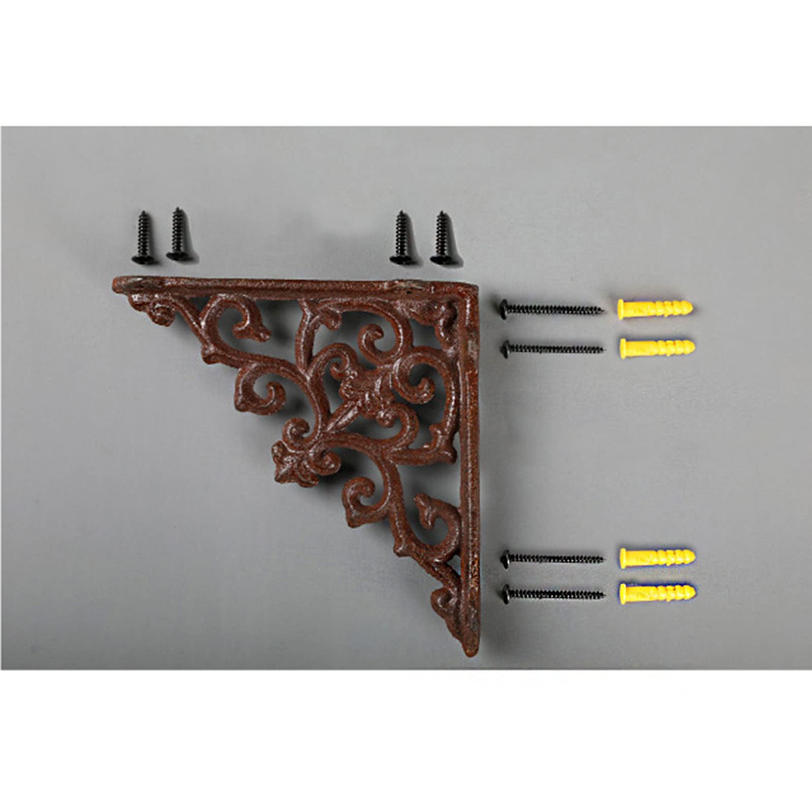 2PCS Heavy Duty Floating Shelf Brackets 5.7 Inch - Rustic Cast Iron Wall Mounted Shelf Supports 90 Degree Angle Brackets for Kitchen, Bathroom, Living Room, Office Shelving