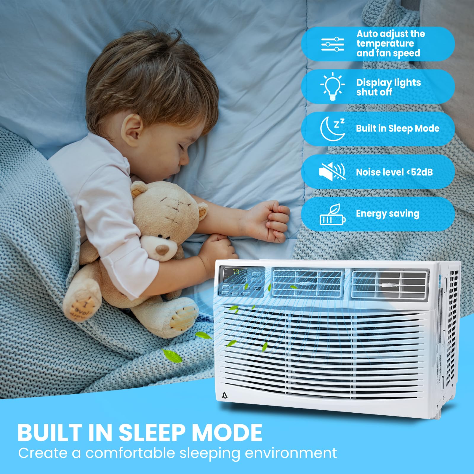 8000 BTU Window Air Conditioner - Fast Cooling for 350 Sq.Ft Rooms, Wi-Fi Enabled Smart AC Unit with Remote Control, 3 Cooling Modes & Adjustable Fan Speeds, 115V Compact Air Conditioner for Bedroom, Office or Living Room - Perfect for Summer Cooling & Dehumidification