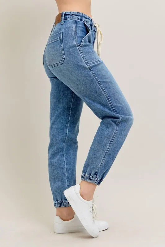 Judy Blue High Waist Stretch Denim Jogger Pants for Women - Comfortable Casual & Lounge Wear for Everyday Style
