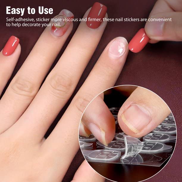 Nyamah Double-Sided Nail Glue Stickers - Waterproof Nail Adhesive Tabs for Fake Nails & False Nail Tips - Transparent Flexible Nail Glue (5 Sheets) - Perfect for Salon, Home Manicures & Nail Extensions