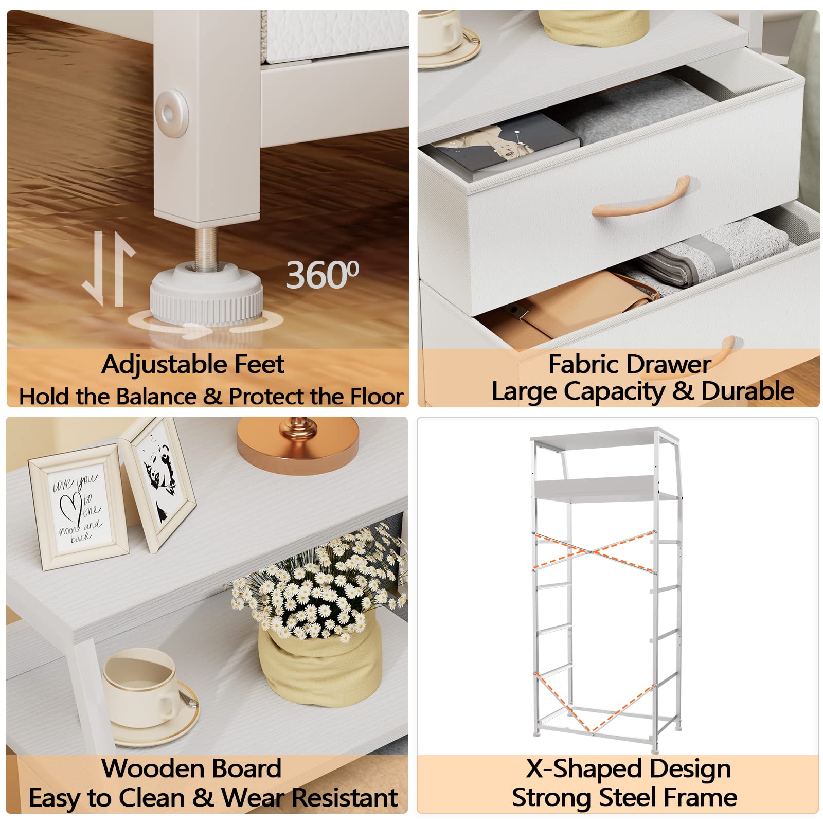 White 5-Drawer Dresser with Wood Top - Sturdy Steel Frame for Bedroom & Nursery Storage