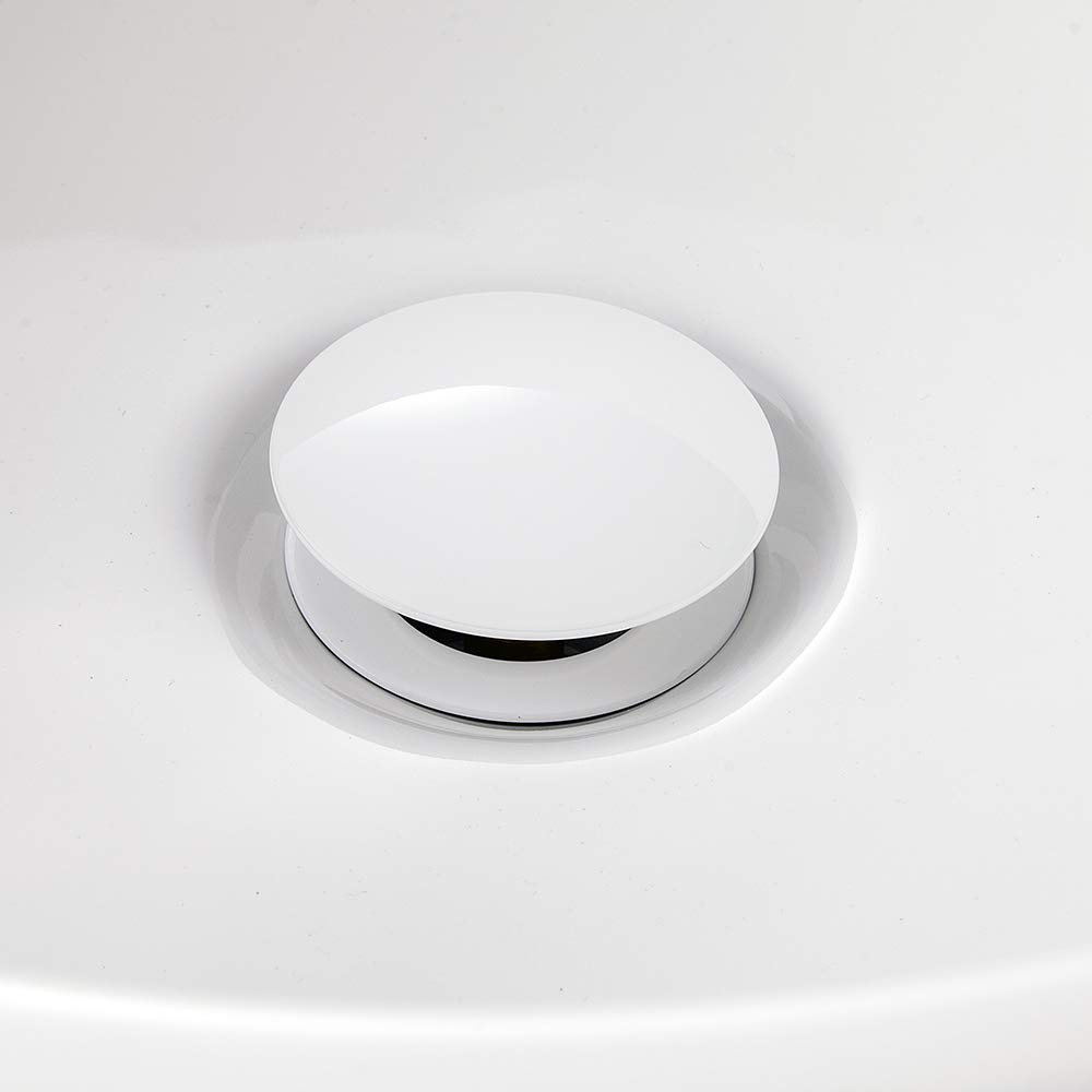 Premium Solid Brass Bathroom Sink Drain Stopper with Overflow - White Finish for Vessel & Vanity Sinks - Durable Pop-Up Drain for Modern Bathrooms & Powder Rooms