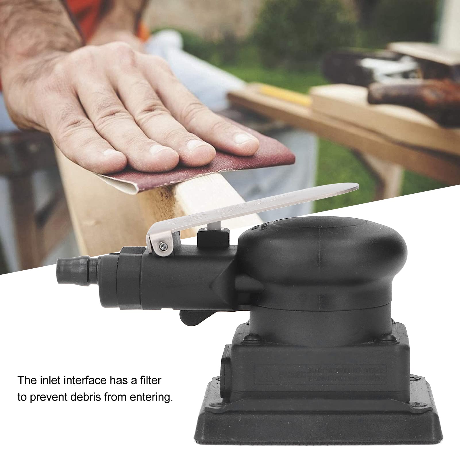 Industrial Pneumatic Air Sander - Square Random Orbital Palm Sander for Wood, Metal & Glass Polishing | Heavy-Duty Air Sanding Machine with Sandpaper | Perfect for Automotive, Woodworking & Metal Fabrication Projects