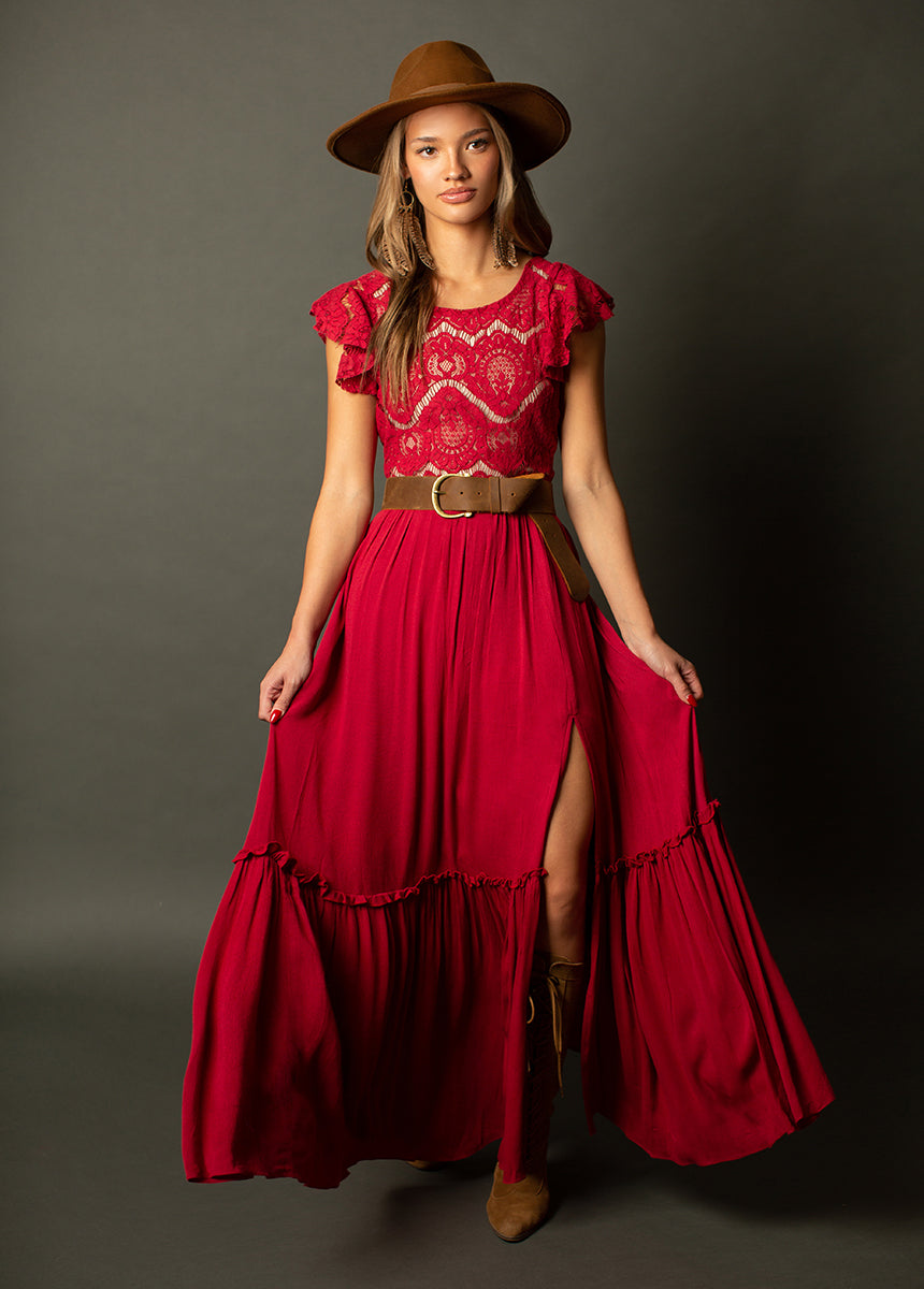 Macienne Women's Elegant Crimson Dress - Perfect for Parties, Weddings & Special Occasions