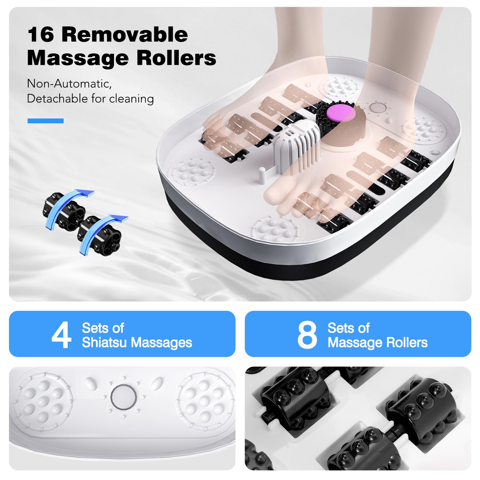 Portable Collapsible Foot Spa Bath with Heating, Remote Control, Adjustable Temperature, Bubble Massage, Pumice Stone & 16 Rollers - Red Light Therapy & Timer for Relaxing Tired Feet - Perfect for Home Spa, Post-Workout Recovery & Gift Giving