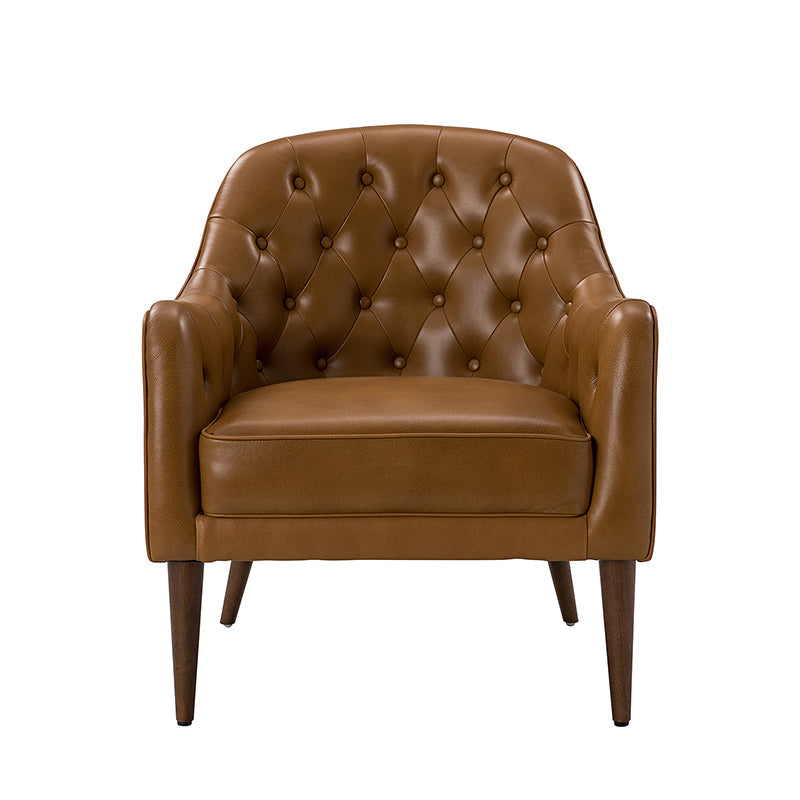 **Casio Genuine Leather Barrel Chair with Wooden Legs – Stylish Accent Chair for Living Room, Office, or Lounge**