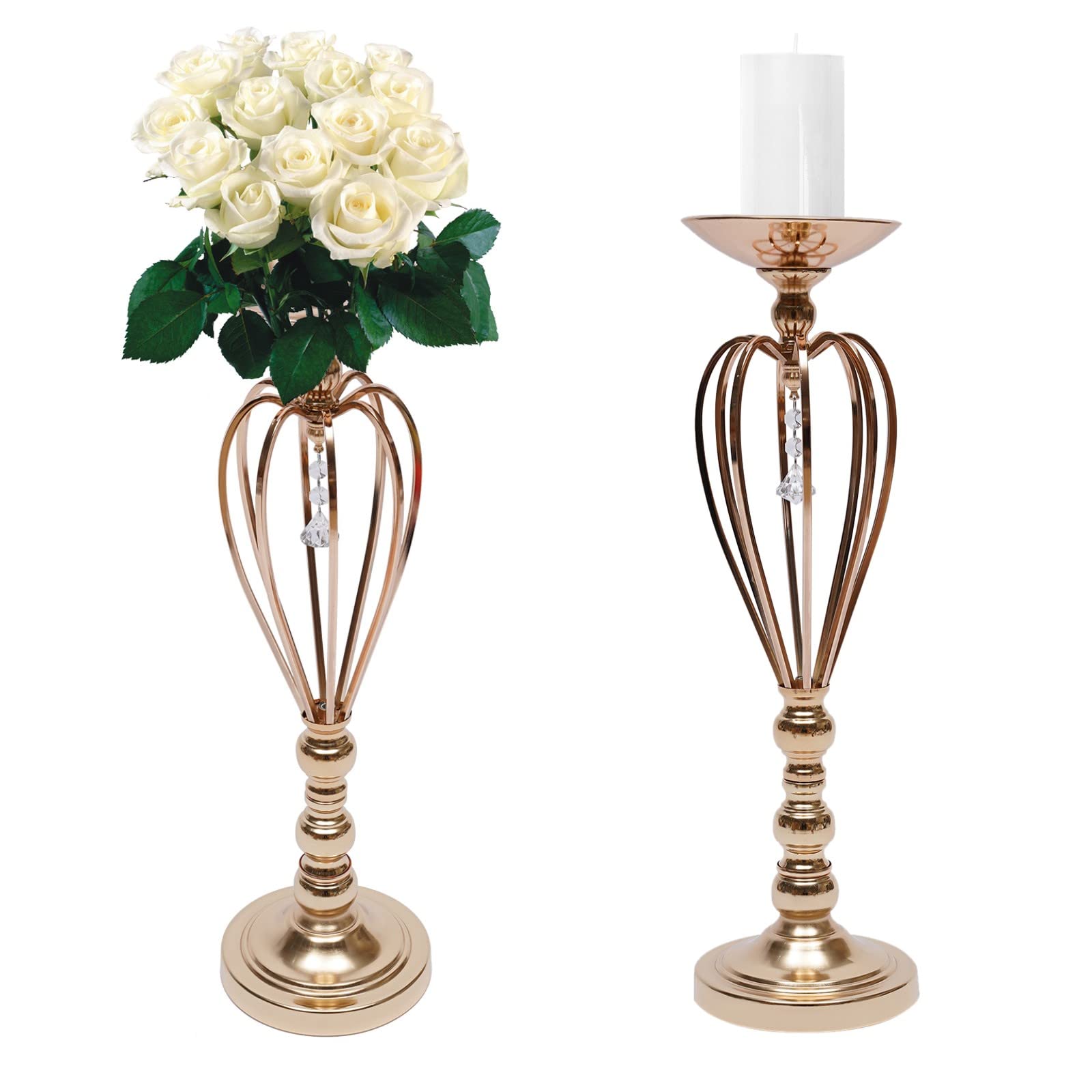 Elegant Metal Flower Arrangement Stand & Pillar Candle Holder - 22.8 Inch Tall Wedding Centerpiece (Set of 2) - Perfect for Wedding Receptions, Dinner Parties, and Home Decor