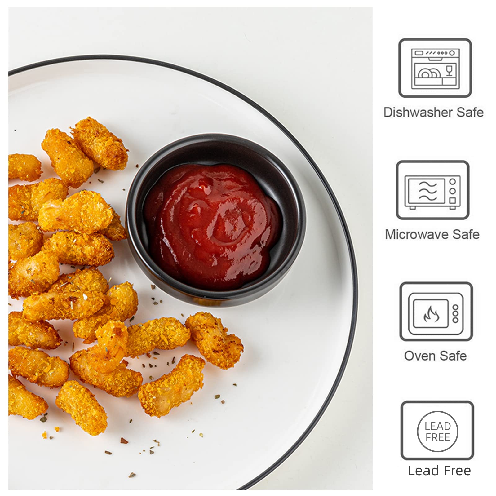Premium Ceramic Dipping Bowls Set of 6 (2 oz) - Small Sauce Dishes for Soy Sauce, Condiments, BBQ, Sushi & Appetizers - Elegant Black Side Dish Bowls for Restaurants, Dinner Parties & Home Entertaining