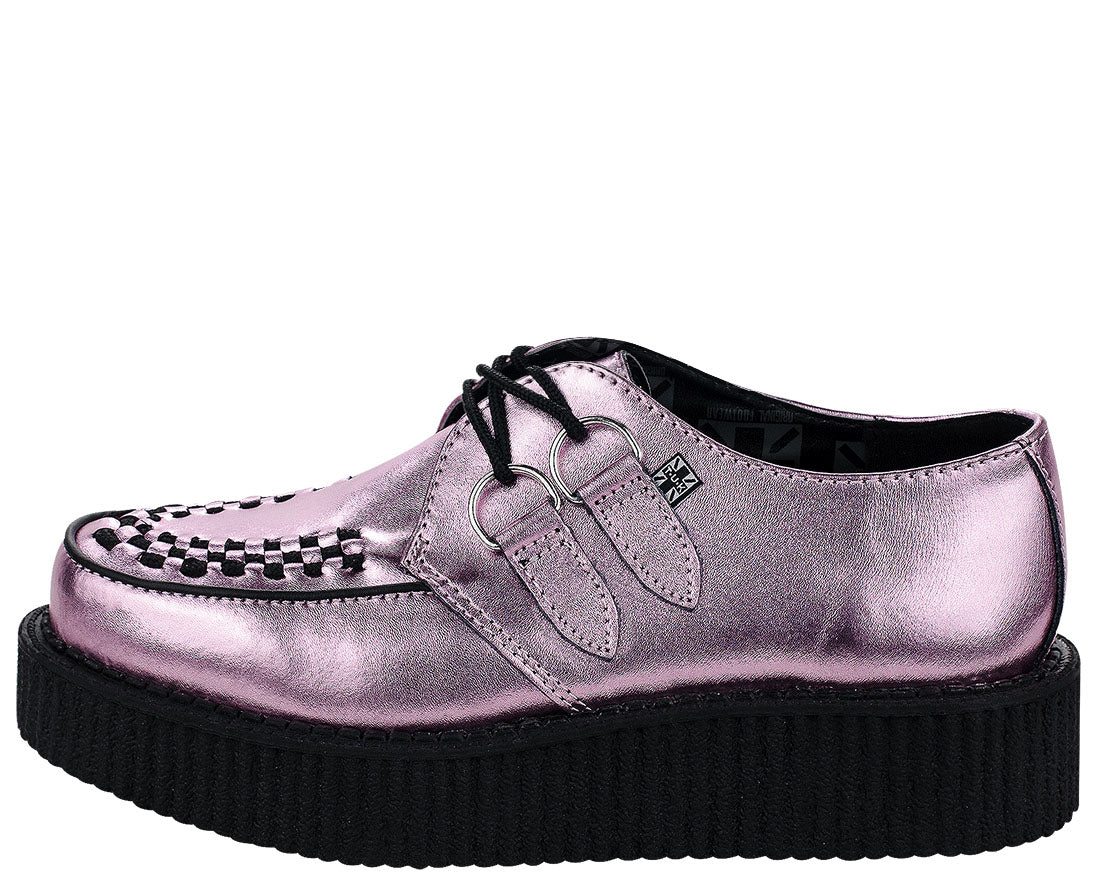 T.U.K Pink Metallic Round Viva Low Creeper Shoes - Punk Rock Vegan Platform Sneakers for Women & Men | Perfect for Concerts, Parties & Alternative Fashion Outfits