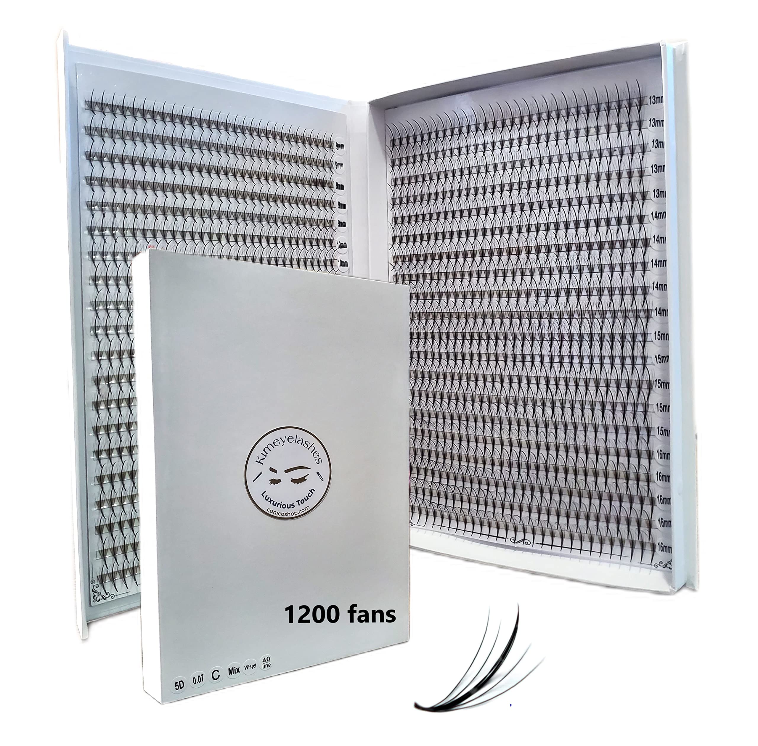 Premium 1200 Wispy Premade Eyelash Fans - 5D 0.07 Mixed Lengths 9-16mm - Handmade Volume Lashes with C/D Curl - Perfect for Eyelash Extensions & Professional Salon Use - Ideal for Weddings, Prom, and Special Occasions