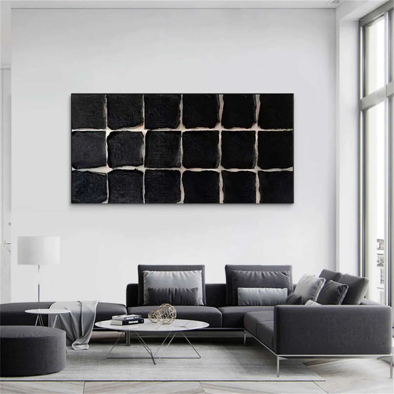 Black Minimalist Textured Painting Canvas - Modern Abstract Wall Art for Home & Office Decor - Perfect for Living Room, Bedroom, or Studio Display #MZ116