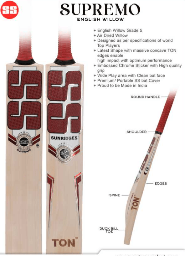 SS Supremo Adult Cricket Bat - Premium English Willow Cricket Bat for Men & Women - Perfect for Professional Matches, Training & Backyard Games