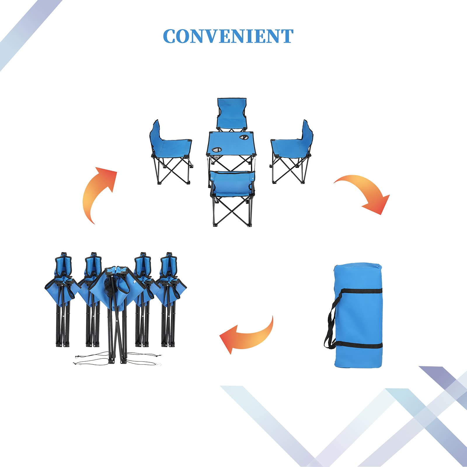 **Kamubi 5-in-1 Camping Chair Set with Folding Table - Portable Outdoor Picnic & BBQ Dining Set for Backyard, Beach, Patio, and Tailgating**