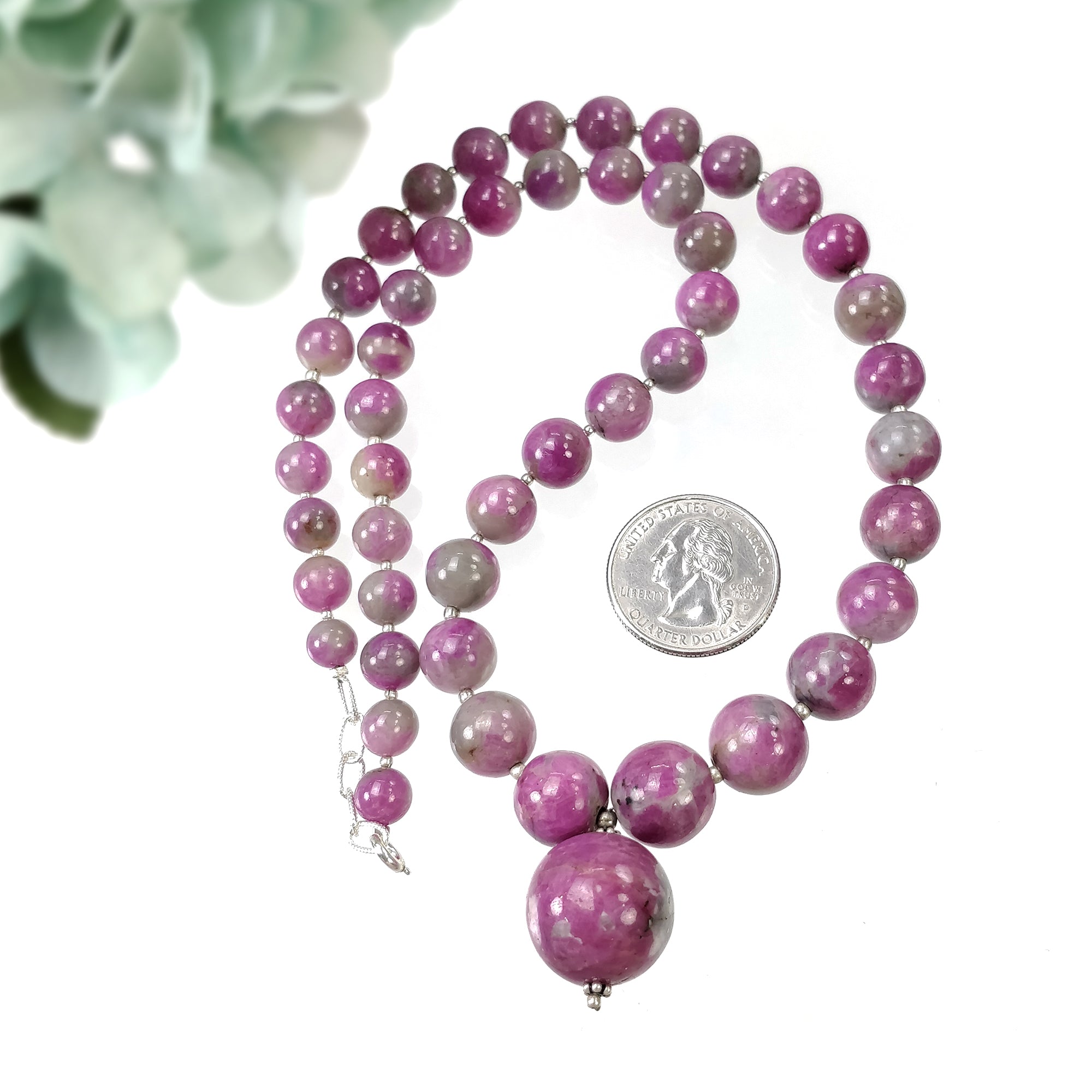 Natural Untreated Bi-Color Zoisite Ruby Gemstone Necklace - 437.35cts Genuine Ruby Balls with 925 Sterling Silver (7.5mm-21mm) | Elegant Jewelry for Women, Perfect for Weddings, Parties & Special Occasions