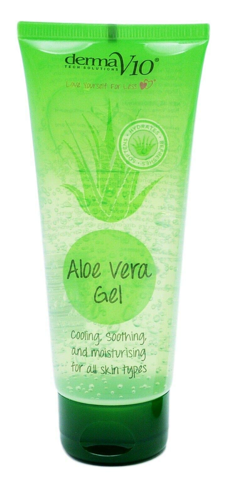 DERMA V10 Aloe Vera Gel - 100% Pure Natural Moisturizing Gel for Face, Body & Hair Care - Travel Size (3.4oz) - Soothes Sunburn, Dry Skin & Irritation - Perfect for On-the-Go Hydration, After Sun Care & Daily Skincare Routine