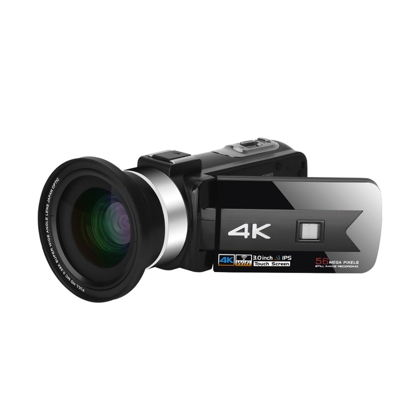 56MP 4K Vlog Camcorder with WIFI & Night Vision - 16X Zoom Digital Video Camera for Live Streaming, Full UHD Recording (Includes 64GB SD Card & 2 Batteries) - Perfect for YouTube Vlogging, Travel Filming, and Home Video Recording