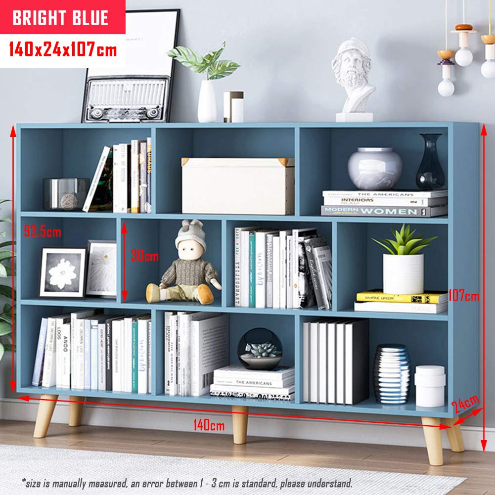 IOTXY 3-Tier Wooden Open Shelf Bookcase - Floor Standing Display Cabinet with 10 Cubes, Bright Blue - Perfect for Living Room, Bedroom & Office Storage & Organization