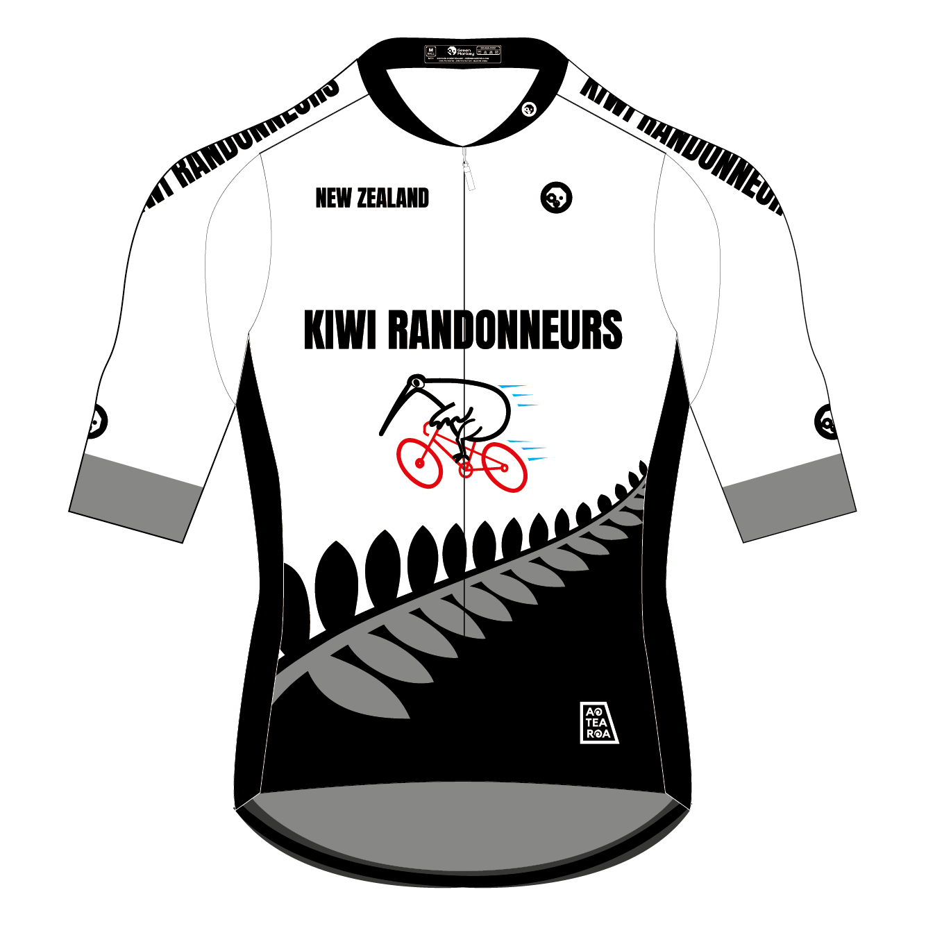 Kiwi Randonneurs Pro Cycling Jersey (J08) - Black & White - High Performance Bike Shirt for Road Cycling & Long Distance Rides