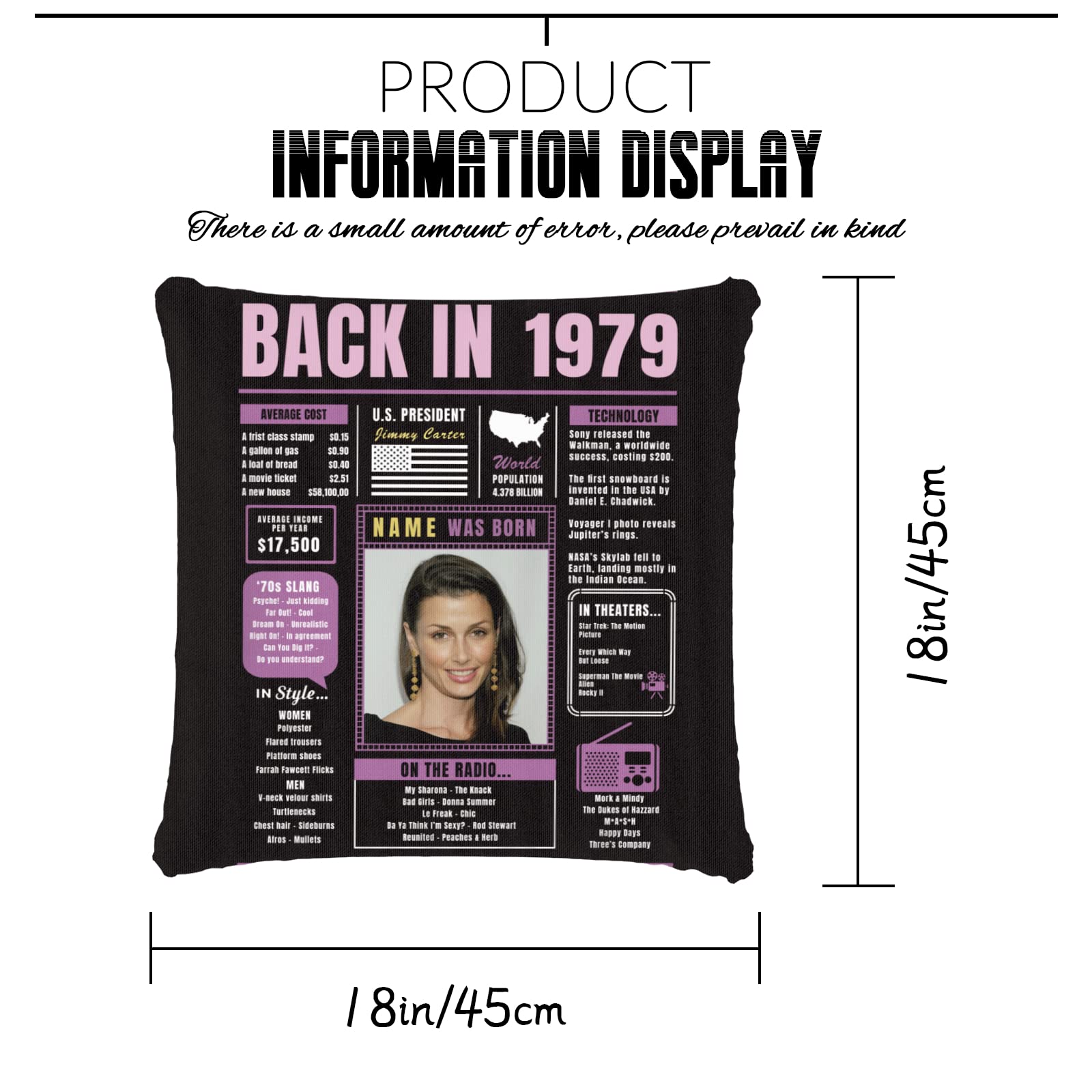 45th Birthday Gifts for Women & Men - Purple Custom Throw Pillow with 1979 Design, Super Soft Sofa Cushion for 45 Year Old Birthday Decorations - Perfect for Couches, Living Room Decor & Birthday Party Gifts
