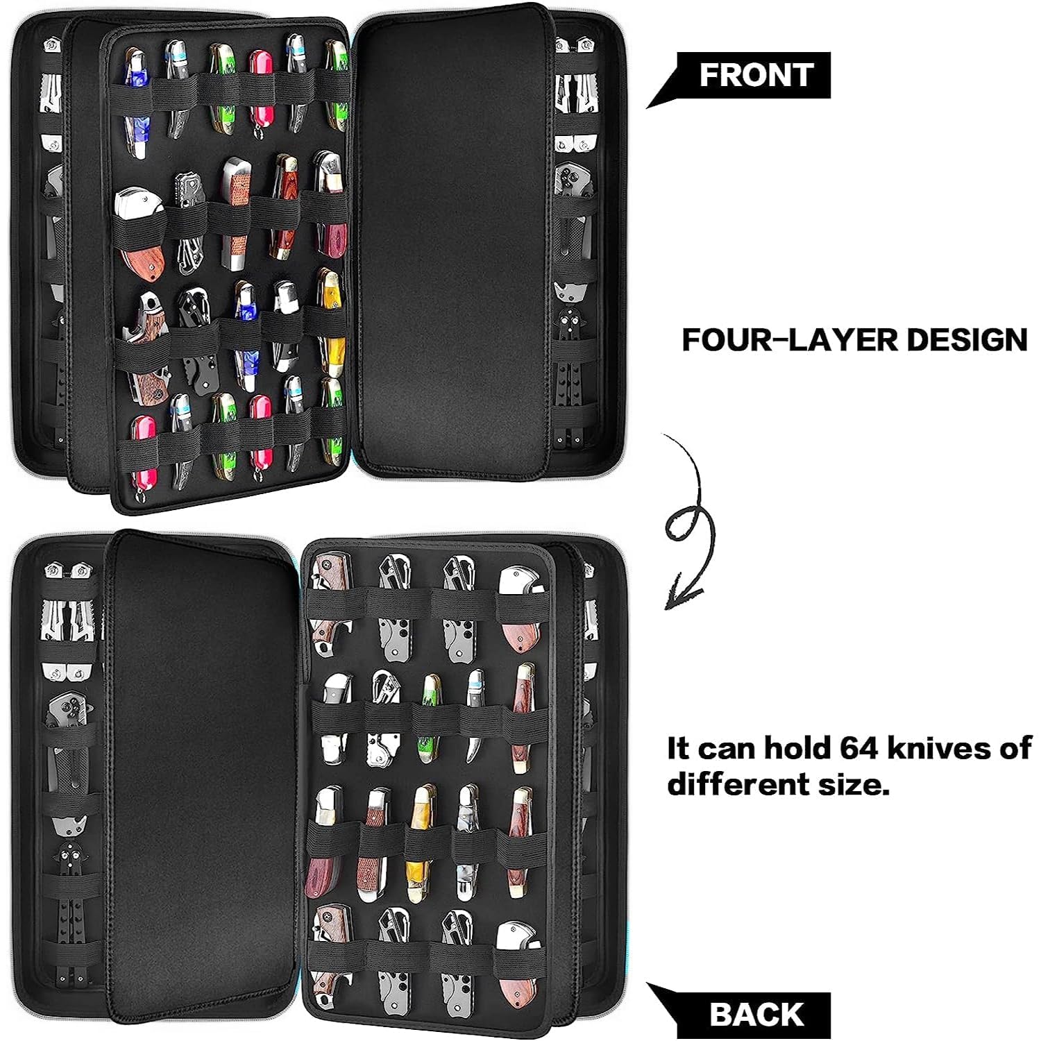 66+ Pocket Knives Display Case - Folding Knife Holder & Butterfly Knives Storage Organizer | Tactical Knife Roll Collection Pouch for EDC, Survival & Outdoor Use | Perfect for Collectors, Camping & Everyday Carry