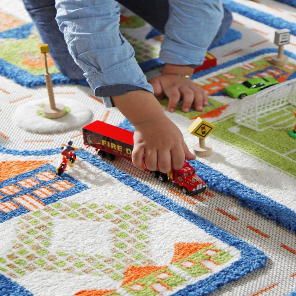 IVI Play Rug - Traffic Blue Medium Size - Non-Slip Kids Play Mat for Indoor & Outdoor Activities, Perfect for Playrooms, Daycares, and Backyards
