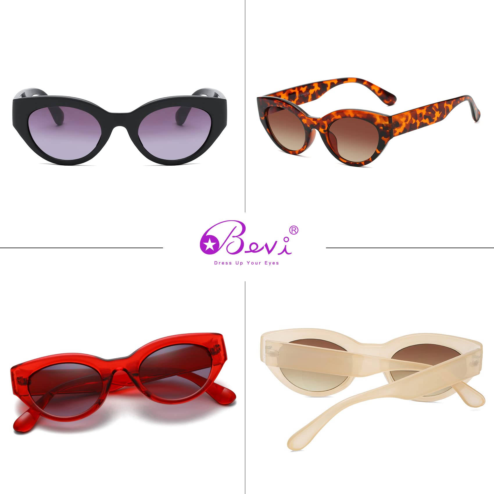 Bevi Women's Classic Cat Eye Reading Glasses - Flexible & Durable Temple Frames - Perfect for Reading, Office, and Outdoor Use