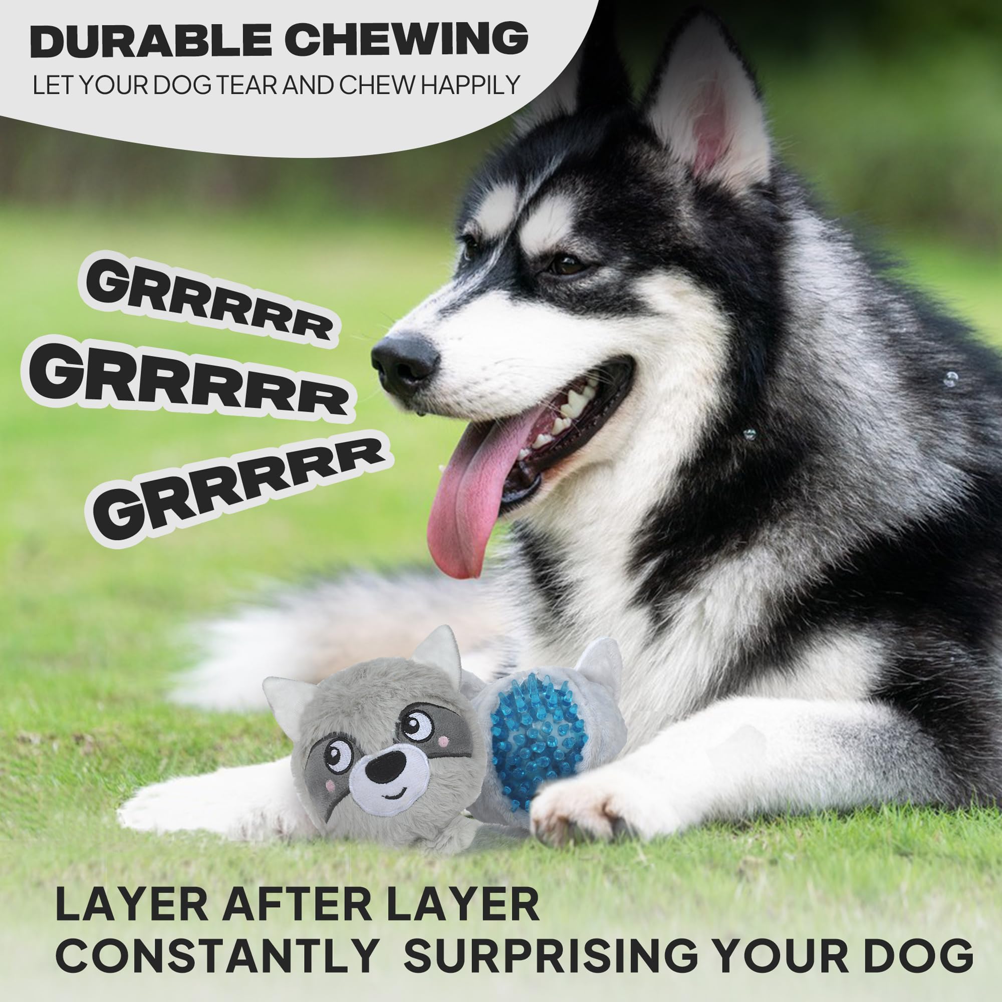 Fida Durable 3-in-1 Squeaky Dog Chew Toys for Aggressive Chewers - Triple-Layered Interactive Raccoon Design for Small, Medium & Large Dogs - Perfect for Playtime, Training & Anxiety Relief