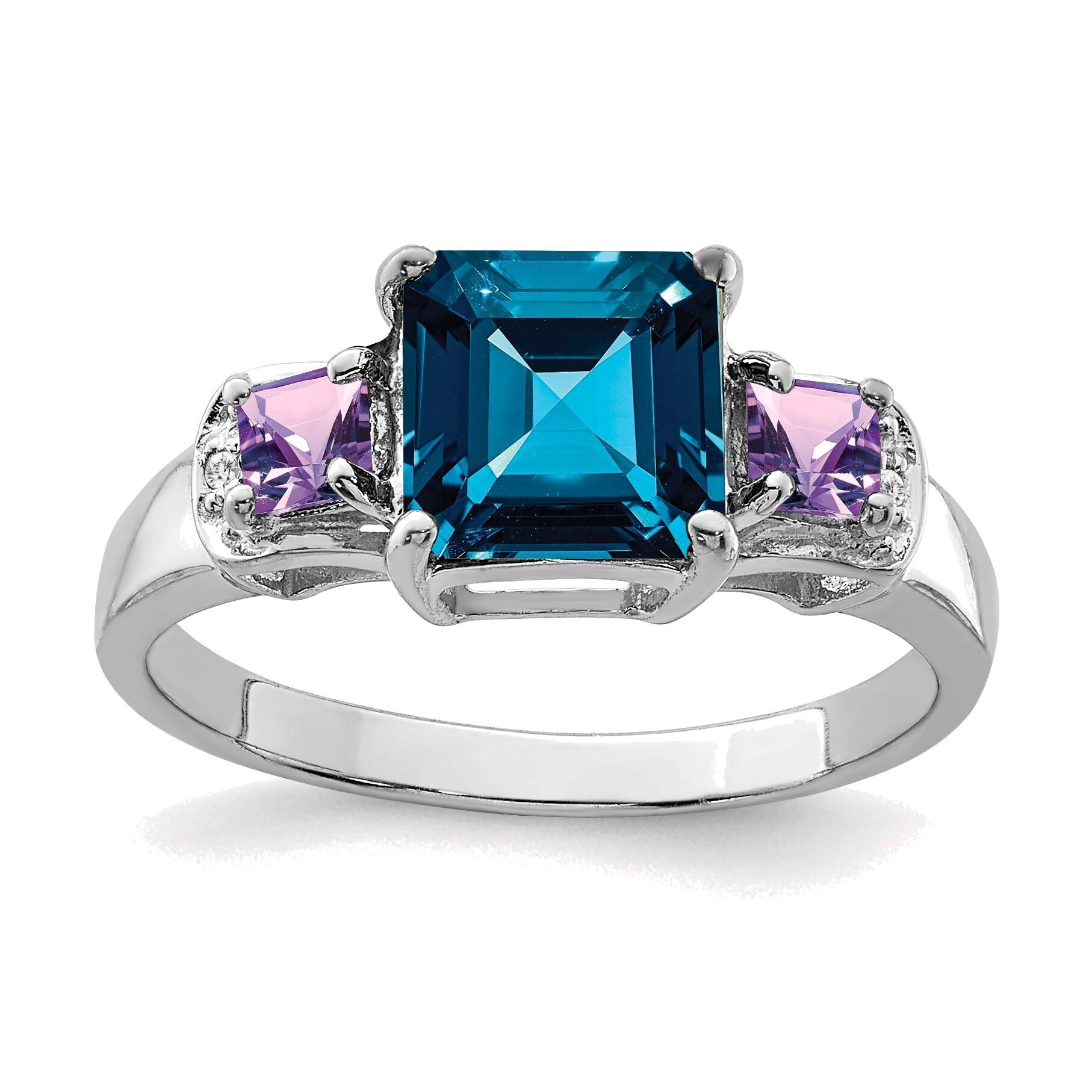 Bonyak Sterling Silver Rhodium London Blue Topaz Amethyst Diamond Ring - Size 10 | Elegant Women's Jewelry for Weddings, Anniversaries & Special Occasions