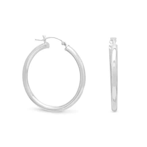 Sterling Silver 3mm x 35mm Hoop Earrings for Women - Classic Click Closure Hoop Earrings for Everyday Wear, Gifts & Special Occasions