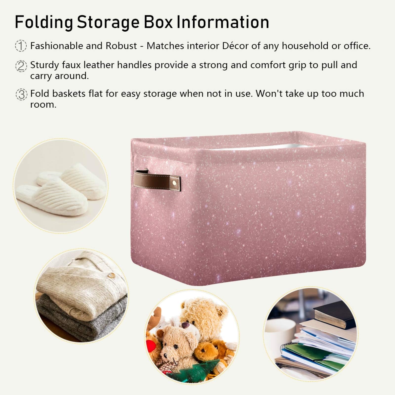Rose Gold Sequins Storage Basket - Large Collapsible Canvas Storage Bin Organizer for Closet, Home & Office | Perfect for Toys, Blankets & Seasonal Decor