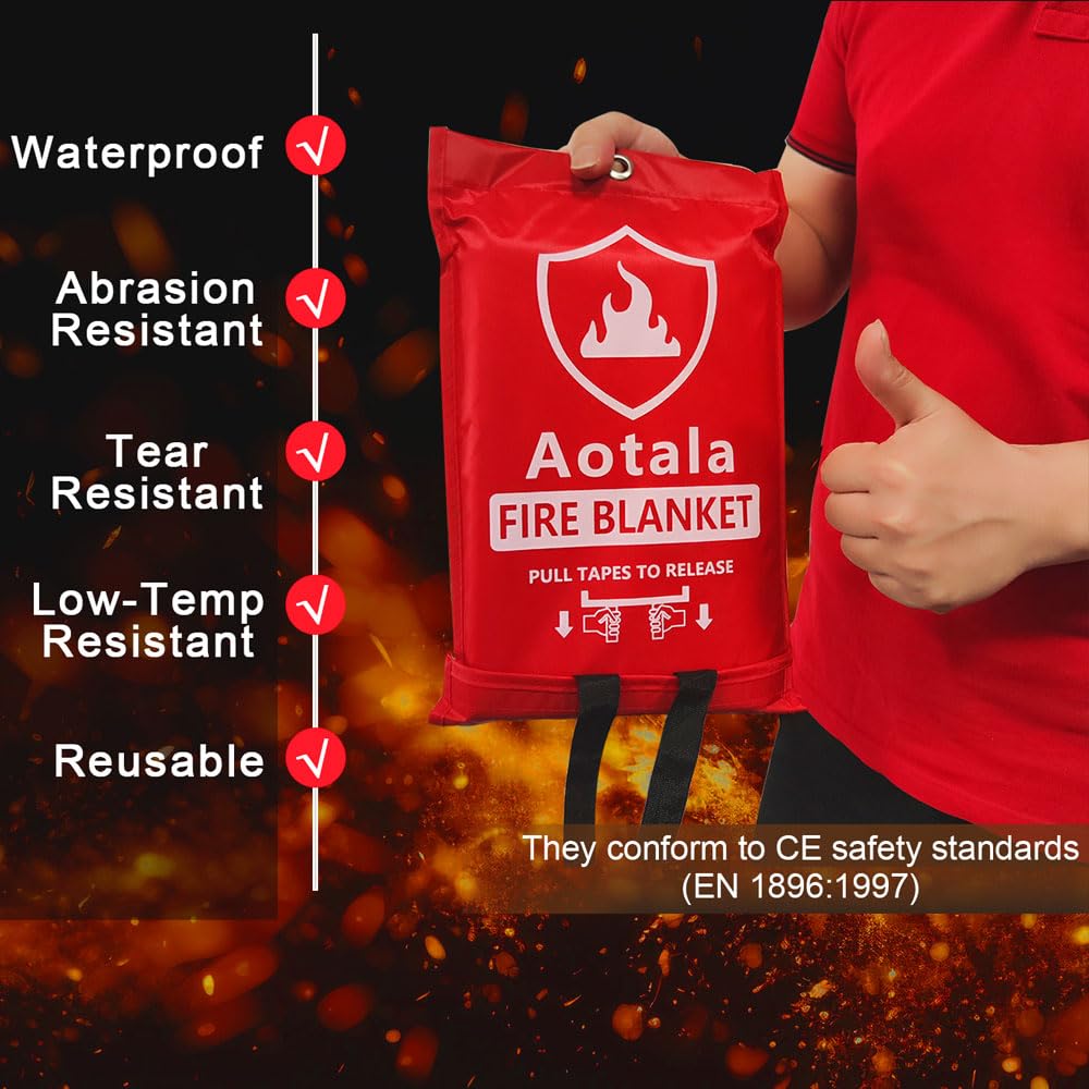Aotala Fire Blanket - Emergency Fireproof Blanket for Home, Kitchen, Camping, Grill & BBQ | Fire Extinguisher Blanket for Fireplace, Office & Outdoor Safety