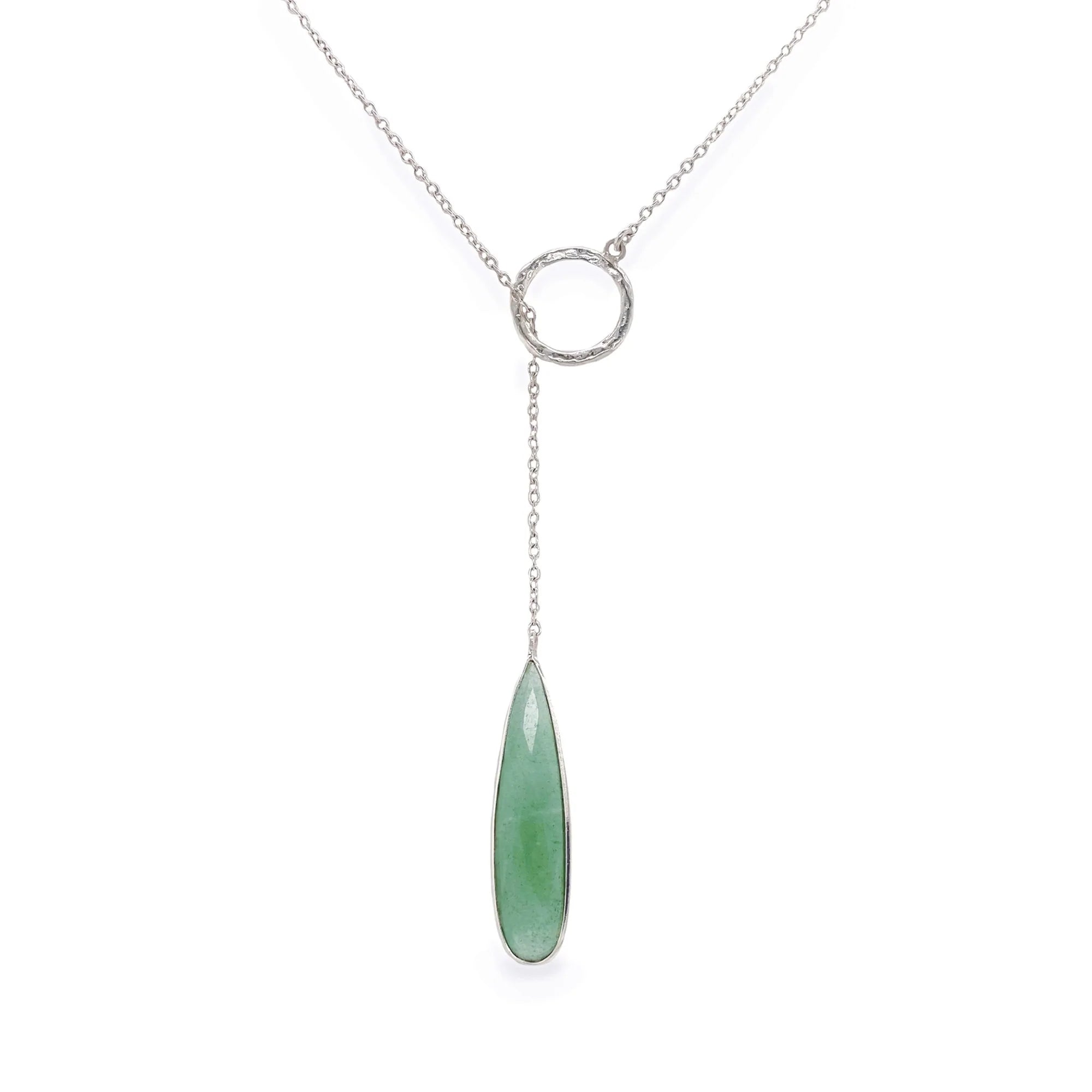 Green Aventurine Gemstone Drop Pendant Necklace - Sterling Silver Willow Jewelry for Women, Healing Crystal Gift for Meditation & Spiritual Wellness