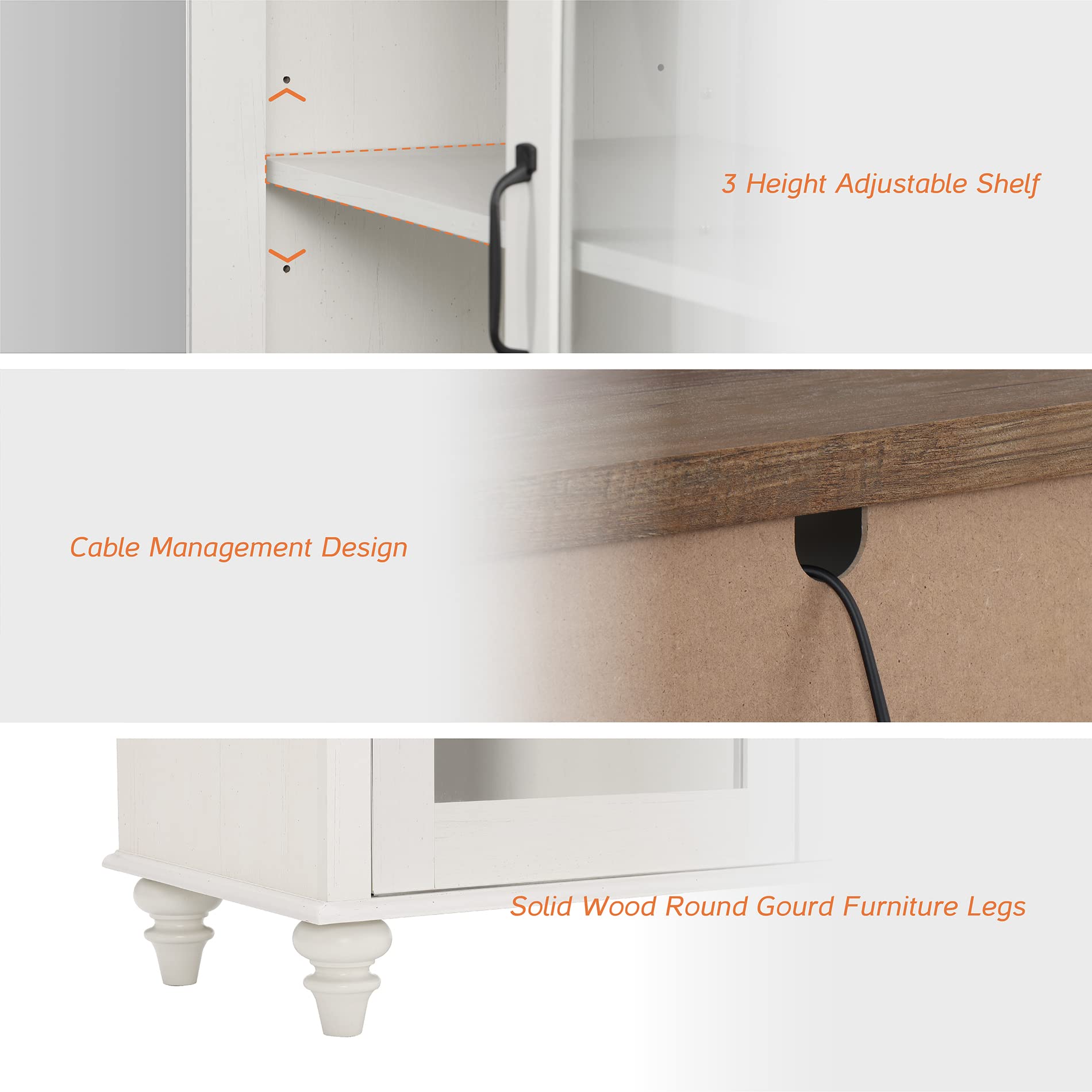 Modern WAMPAT Buffet Cabinet with Glass Doors & Charging Station - Wooden Sideboard Storage Credenza for Kitchen, Dining Room & Living Room - White Coffee Bar Cabinet for Home Decor & Entertainment Spaces