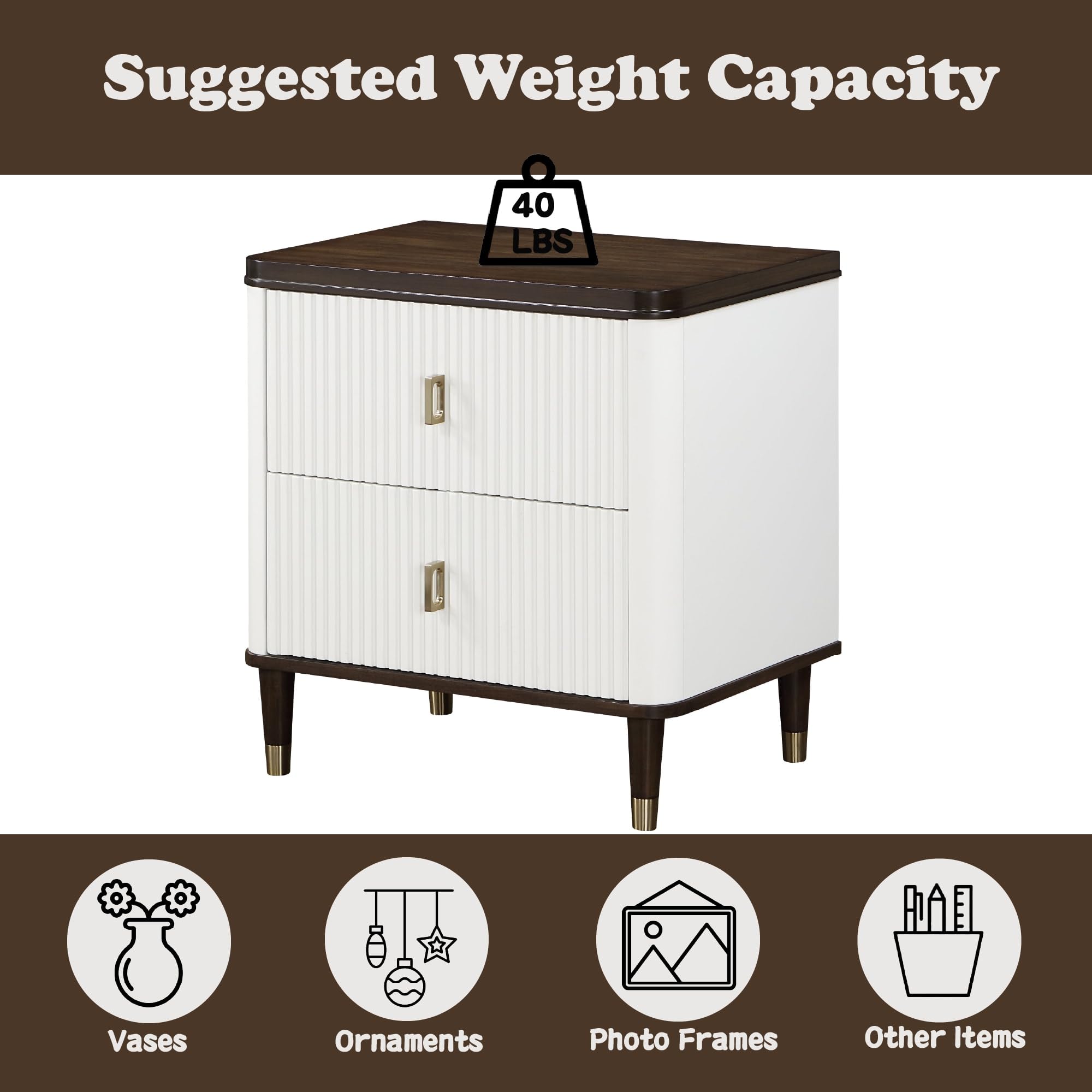 Acme Carena Wooden 2-Drawer Nightstand with USB Charging Port - White & Brown Finish - Perfect for Bedroom, Living Room, or Office Storage