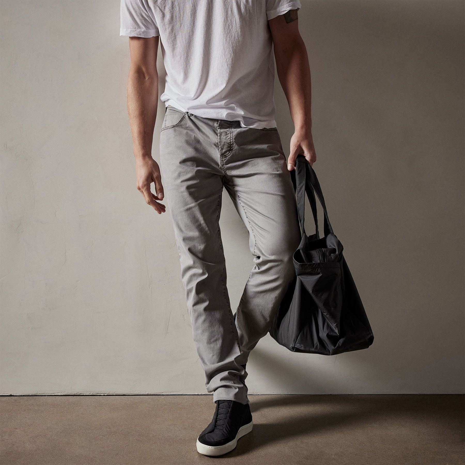 Premium Brushed Twill 5-Pocket Pants for Men - Silver Grey Pigment Wash | Comfortable Casual & Work Pants for Everyday Wear