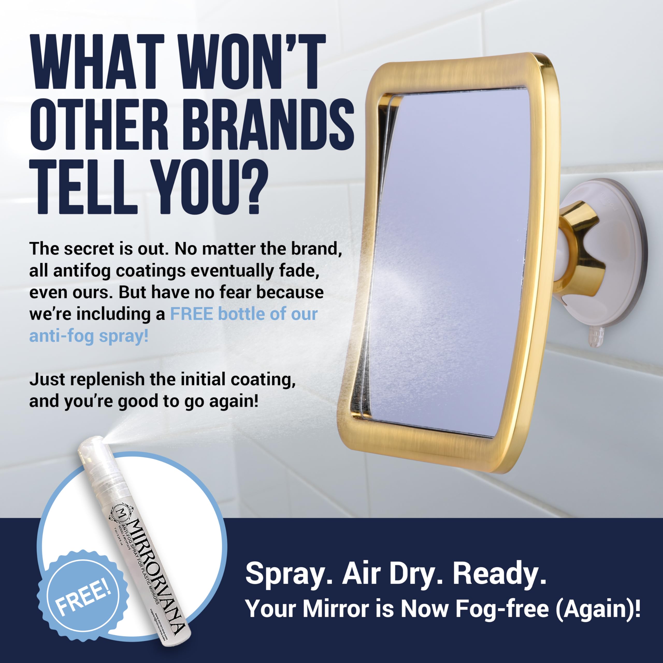 Fogless Shower Mirror for Shaving - Unbreakable Anti-Fog Bathroom Mirror with Strong Suction & 360° Swivel - Ideal for Men & Women - 6.3