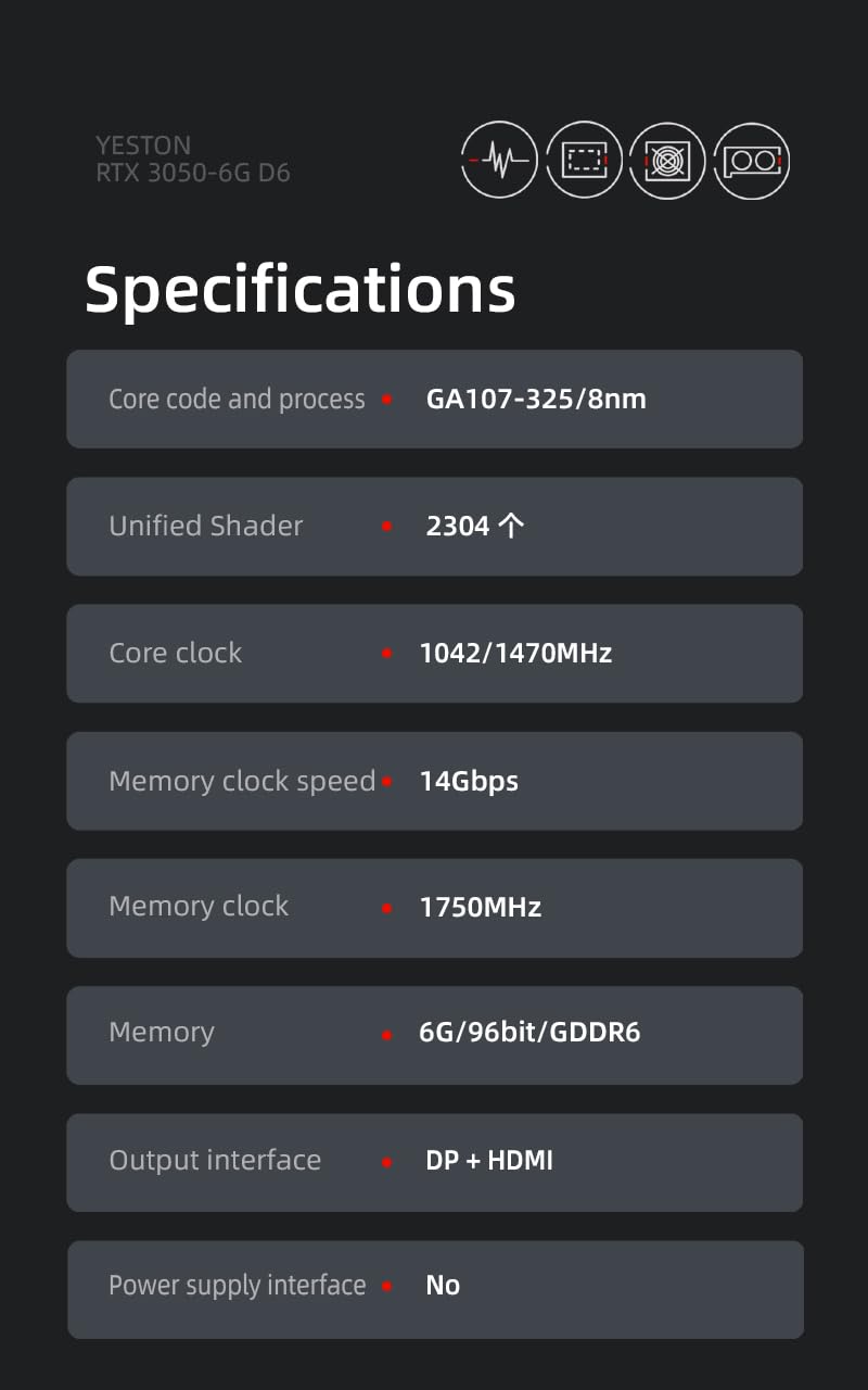 Yeston RTX 3050 6GB GDDR6 Gaming Graphics Card - NVIDIA PCI Express 4.0 x8 Video Card for Desktop PC | High Performance for 1080p Gaming, Video Editing & Streaming