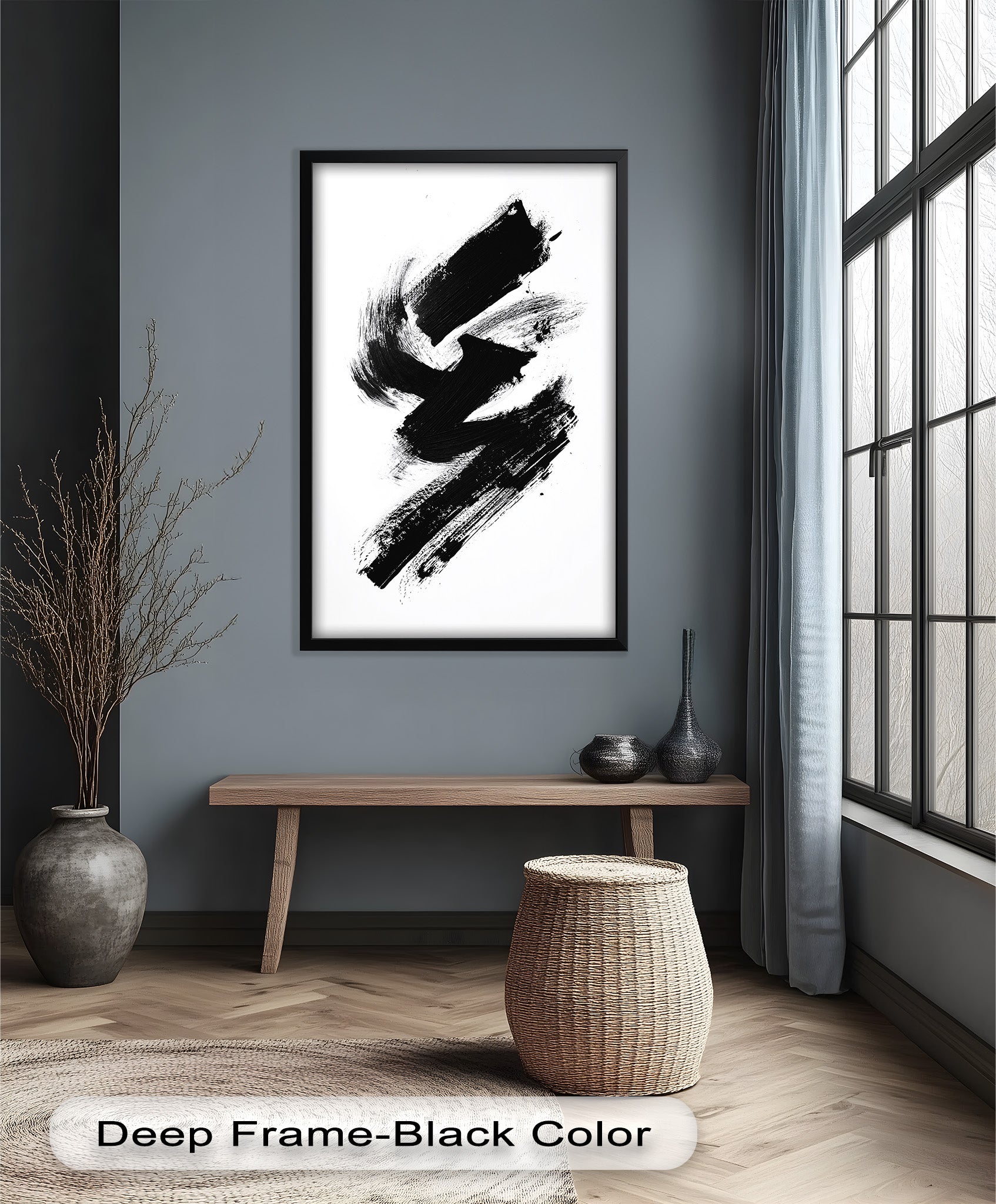 Black Brushstroke Abstract Oil Painting - Modern Wall Art for Living Room, Bedroom & Office Decor