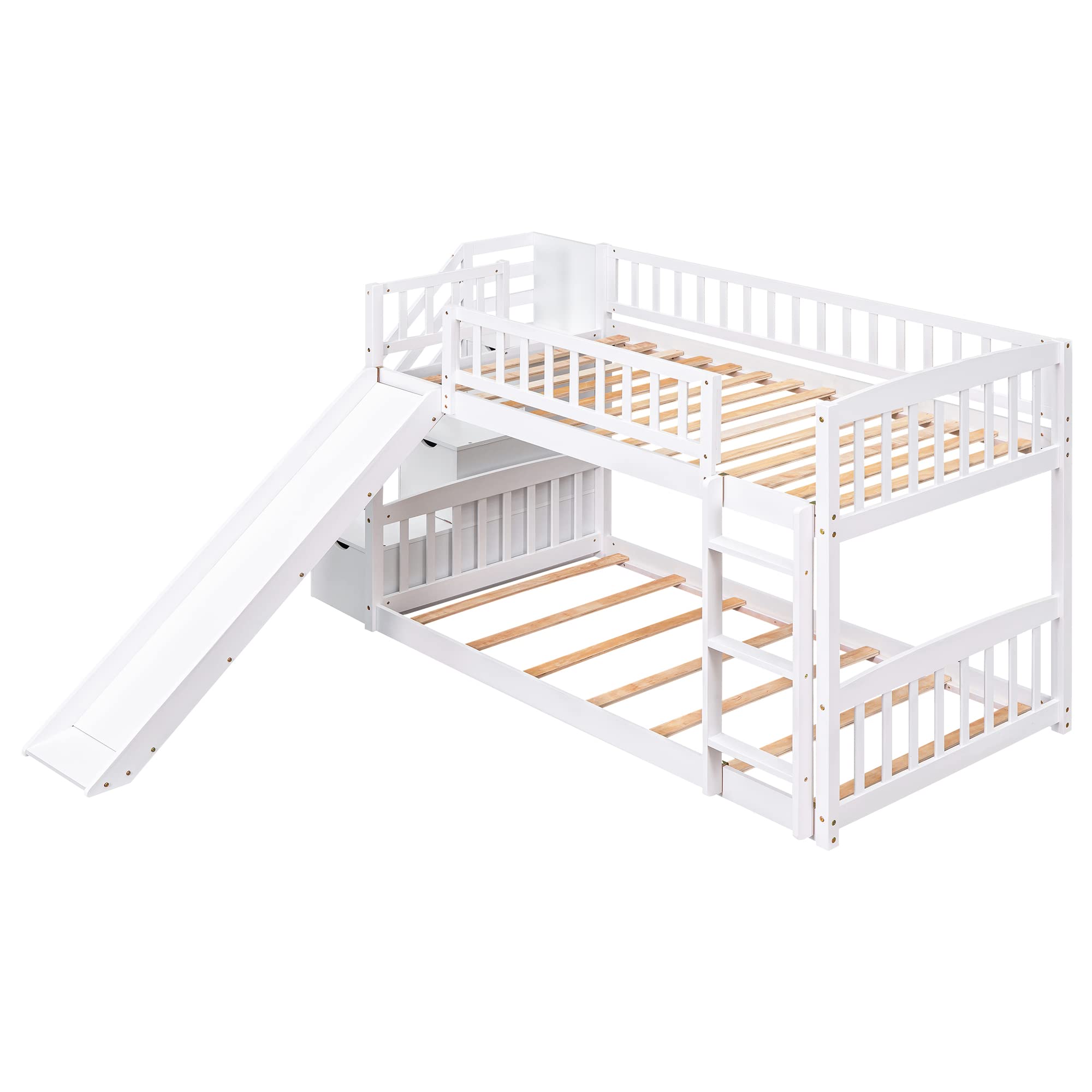 Harper & Bright Designs Twin Over Twin Bunk Bed with Slide, Guardrail & Stairway - Space Saving Kids Bedroom Furniture with 2 Drawers & Handrail - Perfect for Small Rooms, Dorms & Shared Kids' Spaces (White)
